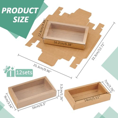 NBEADS 12 Pcs Rectangle Drawer Kraft Boxes, 6.3x3.54x1.26 Inch Gift Packaging Case Foldable Paper Drawer Boxes with Clear Plastic Cover for Party Favor Treats Candy and Jewelry Crafts, Burlywood - color: Burlywood