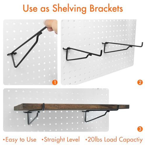 Wood Pegboard Shelves with Brackets 2 Pack Peg Board Wall Storage (Brown) - color: Brown