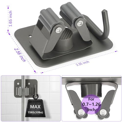 Broom Holder Wall Mount Rack, 304 Stainless Steel Mop and Tool Organizer - color: Gery