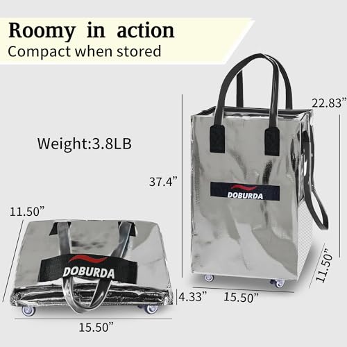 Reusable Grocery Bag On Wheels,Rolling Tote, Shopping Trolley, Rolling Duffle bag,Collapsible Grocery Bag Tote - color: Silver