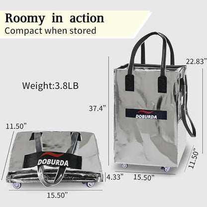 Reusable Grocery Bag On Wheels,Rolling Tote, Shopping Trolley, Rolling Duffle bag,Collapsible Grocery Bag Tote - color: Silver