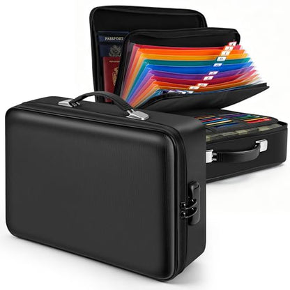 Fireproof Document Safe Box Hard-shell, with Lockable Zipper, 13 Pockets, Waterproof for Important Papers Binder, Fire/Water Resistant File Box for Travel, Home & Office, Organizer for Passport, Cards - size: L