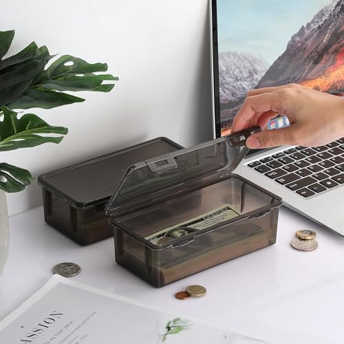 Hipiwe 2-Pack Plastic Cash Box Money Organizer Black Currency Tray with Lid - size: 2 Pcs