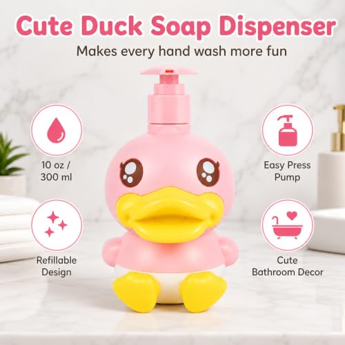 Pink Duck Cute Soap Dispenser for Kids Gift - color: Pink