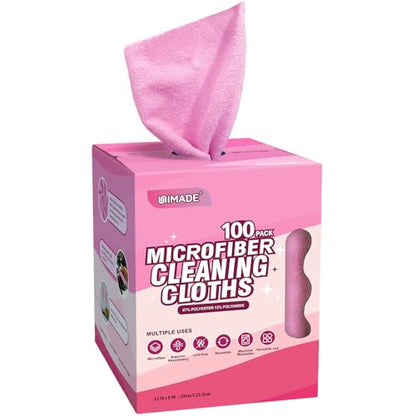 UNIMADE Microfiber Cleaning Cloth, 100 Sheets Microfiber Towels for Cars - color: Pink