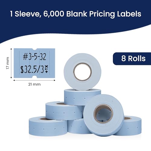 Perco 2 Line Blue Labels - 6,000 Blank Price and Date Gun Labels for Perco 2 Line Price and Date Guns - 8 Rolls, 1 Sleeve - Made in USA - color: Blue, size: 1 Sleeve