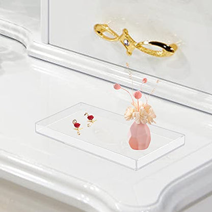 Acrylic BathroomTray for Counter, Handmade Clear Trays Sturdy Organizer for Cup, Sponge, Soap, Plant (Large, Clear) - size: 11.2" x 5.9" x 0.9"