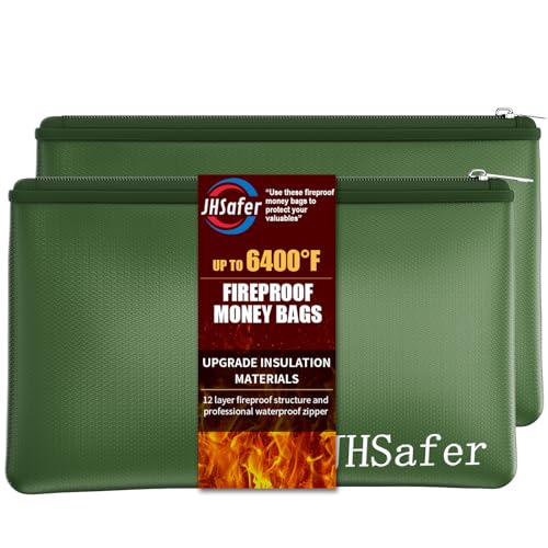 6400℉ Fireproof Money Bags with Zipper,Cash Safe Pouch,11''x6.3'' - color: Green