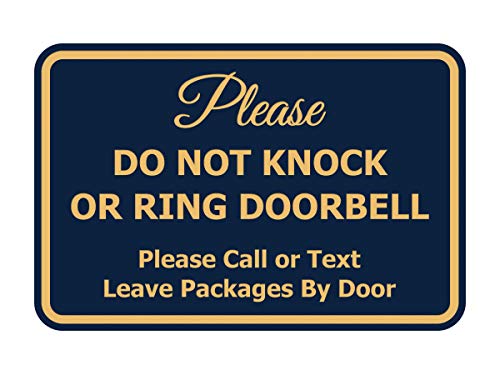 Signs ByLITA Classic Framed Please Do Not Knock Or Ring Doorbell Wall or Door Sign - Easy Installation | Mail Delivery Instruction | Do Not Disturb (Navy Blue/Gold) - Small 1 Pack - color: Navy Blue/Gold, size: 4 x 6" - Small (1 Pack)
