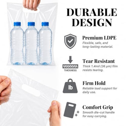 100PCS Clear Plastic Bags with Handles,9x12 Inch - color: 01-Clear, size: 9"x12"
