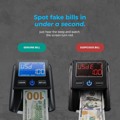 K630 Counterfeit Bill Detector for US Dollars. Checks for UV(Ultraviolet), MG(Magnetic), IR(Infrared), Paper Quality and Size. (Battery Bundle)