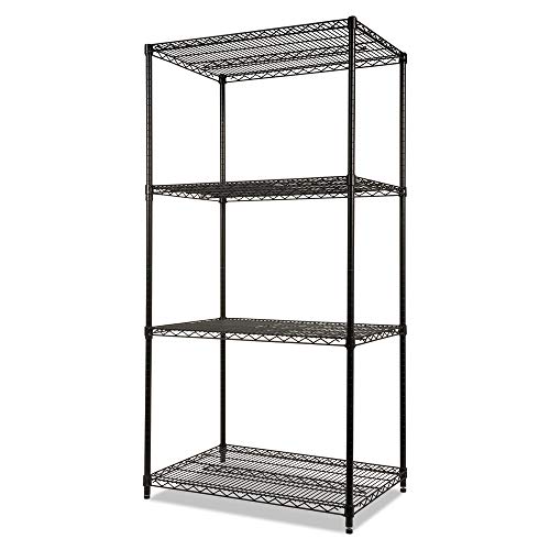 Alera ALE Industrial Heavy-Duty Wire Shelving Starter Kit, 4-Shelf, 36w x 24d x 72h, Black - color: Black, size: 36w x 24d x 72h