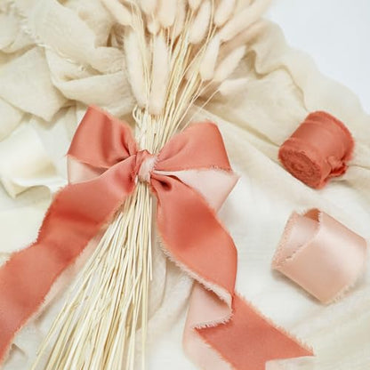 Keypan Fall Orange Frayed Satin Chiffon Ribbon, 1.5 Inches, 21 Yards - color: Fall Set