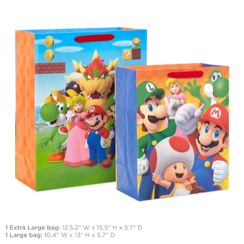 Hallmark Nintendo Super Mario Brothers Gift Bags (1 Large, 1 Extra Large)