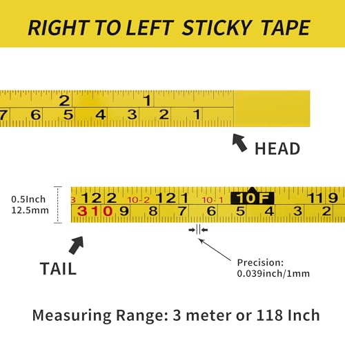2Pcs Steel Self-Adhesive Measuring Tape, Imperial & Metric Tape Ruler - size: 3m