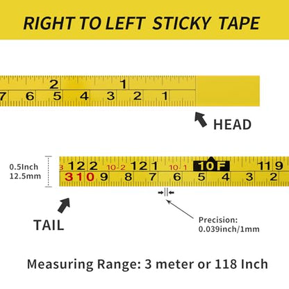 2Pcs Steel Self-Adhesive Measuring Tape, Imperial & Metric Tape Ruler - size: 3m