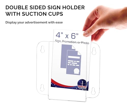 Window Sign Holder 4"W x 6"H Double Sided with Suction Cups Clear Acrylic for Hours of Operation Special Events Sales and Temporary Notices for Business Offices and Retail Stores by Marketing Holders - size: 4"W x 6"H