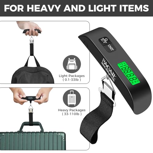 BAGAIL Digital Luggage Scale, 110lbs Hanging Baggage Scale with Backlit LCD Display, Portable Suitcase Weighing Scale, Travel Luggage Weight Scale with Hook, Strong Straps for Travelers - color: Black