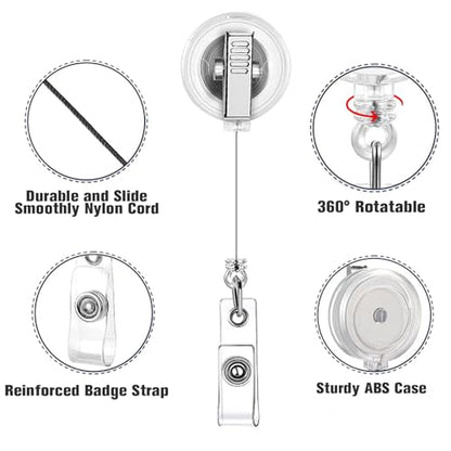 Retractable Badge Reels with Swivel Alligator Clip,Heavy Duty Badge Holders - color: Translucent Clear