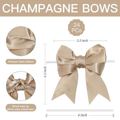 Pre-Tied Champagne Gold Bows with Twist Ties 3.5 Inch, 24 Pack - color: Champagne