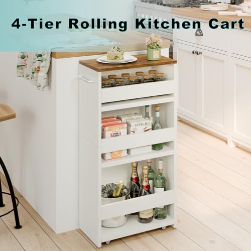 MARTY Slim Rolling Storage Cart 7.9" W Laundry Cart with Wheels,Brown+White - color: White, size: 7.9"D x 15.75"W x 31.5"H