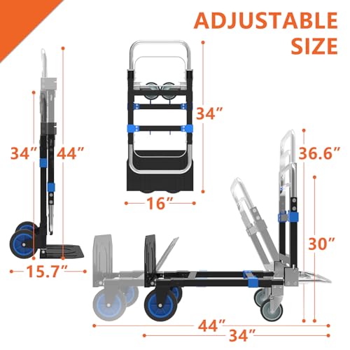 3-in-1 Folding Hand Truck, 500 lb Heavy Duty Steel Dolly - color: Blue