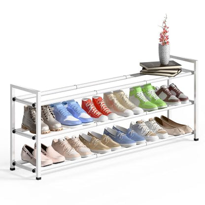 Bumusty 3 Tier Long Expandable Shoe Rack for Closet, White - color: White, size: 3-tier