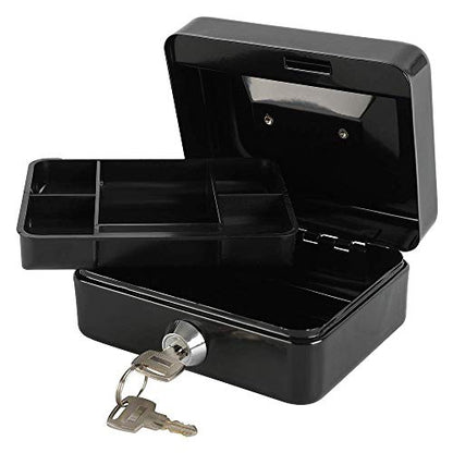 xydled Mini Cash Box with Lock, Metal Money Box, Steel Money Box, Black - color: Black, size: Small