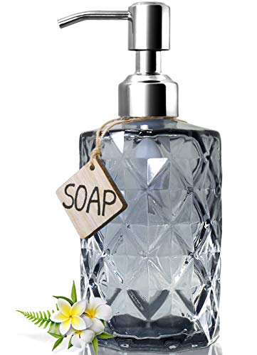 JASAI 12Oz Diamond Grey Glass Soap Dispenser with 304 Rust Proof Soap Pump - color: Gray