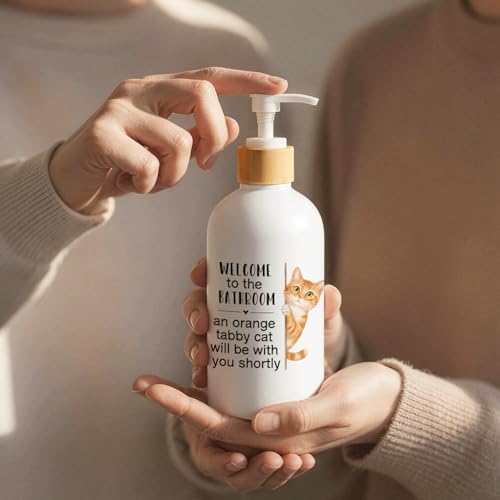 Orange Tabby Cat Bathroom Glass Soap Dispenser with Pump - color: Tabby Cat