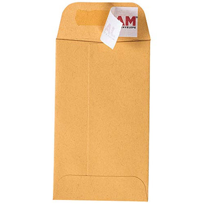 JAM PAPER #3 Coin Business Commercial Envelopes with Peel and Seal Closure - 2 1/2 x 4 1/4 - Brown Kraft Manila - 100/Pack - color: Brown Kraft Manila, size: 2.5 x 4.25 in Coin