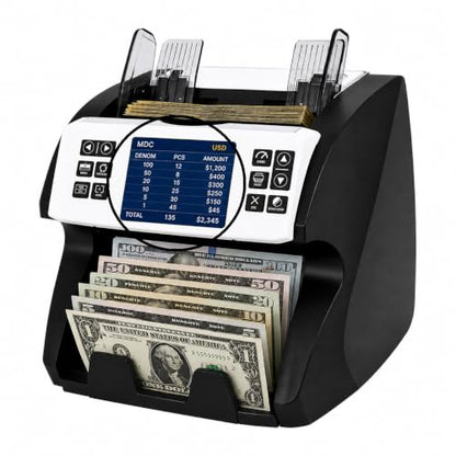 MA-180S Bill Counter Machine - Mixed Denomination Money Counter with Value Count, CIS Sensor, Serial Number Recognition, UV/MG/IR Counterfeit Detection, Bank-Grade Currency Counter for Business