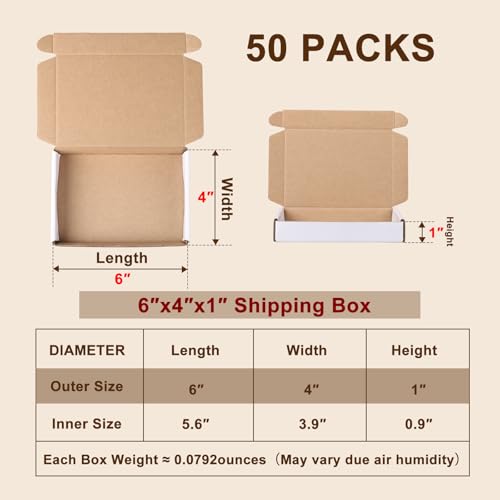 6x4x1 Inches Shipping Boxes Set of 50, White Corrugated Cardboard Boxes, Mailer Boxes for Small Business - size: 6x4x1 Inch