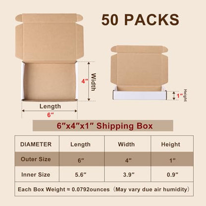 6x4x1 Inches Shipping Boxes Set of 50, White Corrugated Cardboard Boxes, Mailer Boxes for Small Business - size: 6x4x1 Inch