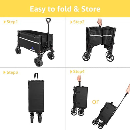 ROSONG Collapsible Wagon Cart with Wheels Foldable - Folding Utility Heavy Duty Wagons Carts for Grocery Sports Garden Shopping Camping Wheelbarrows (Black, 120L)