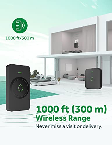 AVANTEK Wireless Doorbell, 1000 ft Range, 2 Buttons + 1 Receiver, Black - color: Black 1 Receiver + 2 Buttons