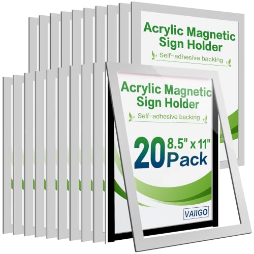 Acrylic Sign Holder 8.5 x 11 Wall Mount, Magnetic Sign Holder Silver - color: Silver, size: 20 Pack 8.5" x 11"