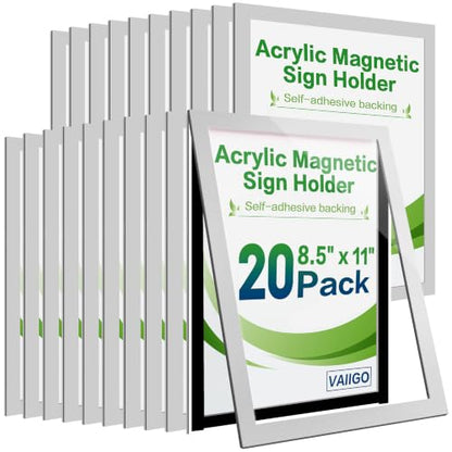 Acrylic Sign Holder 8.5 x 11 Wall Mount, Magnetic Sign Holder Silver - color: Silver, size: 20 Pack 8.5" x 11"