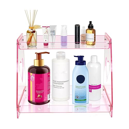 ROYALITA 2 Tier Pink Heart Bathroom Countertop Organizer Display Shelf - color: Pink
