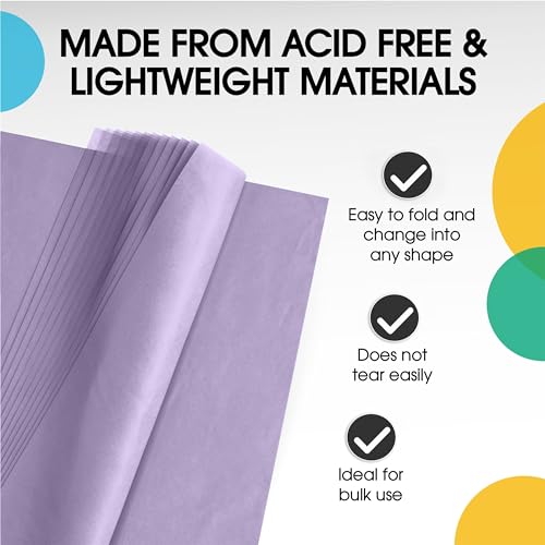 Party Solids Lavender Tissue Paper for Gift Bags 15" X 20" 480 Sheets - color: Lavender, size: 15" X 20"