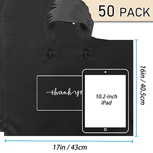 Thank You Shopping Bags - Soft Loop Handles Black 50Pcs 17x16In