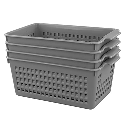 4 Packs Small Plastic Storage Baskets Set, Grey - size: shelf baskets