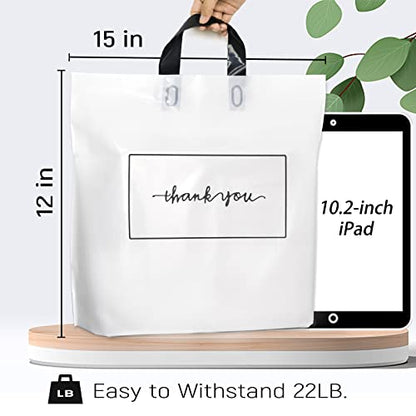 Thank You Shopping Bags - Soft Loop Handles White 50Pcs 12x15In - color: White, style: 12x15 in