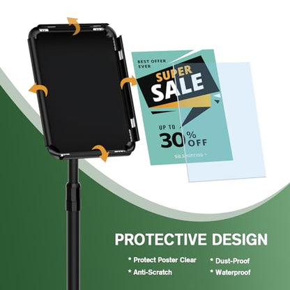 Sign Holder - 8.5x11 inch Sign Stand Holder Adjustable Display Stand Floor Standing Sign Holder, Signage Stand with Snap-Open Frame Display for Malls,Schools,Restaurants (Black)