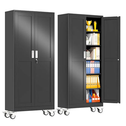 pozdeg 75" Black Lockable Rolling Metal Garage Storage Cabinet - color: Black, size: 15.75"D x 31.5"W x 75"H
