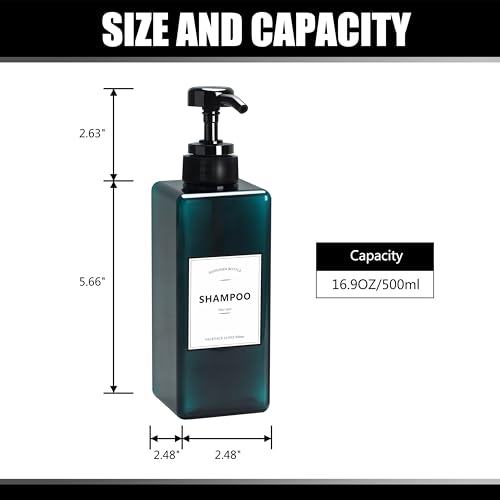 Travel Shampoo Bottles,YACEYACE 16.9oz Set of 3 Empty Shower Bottles - color: Blue Black, size: 2.5"L x 2.5"W x 8"H