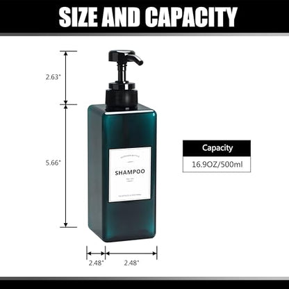 Travel Shampoo Bottles,YACEYACE 16.9oz Set of 3 Empty Shower Bottles - color: Blue Black, size: 2.5"L x 2.5"W x 8"H