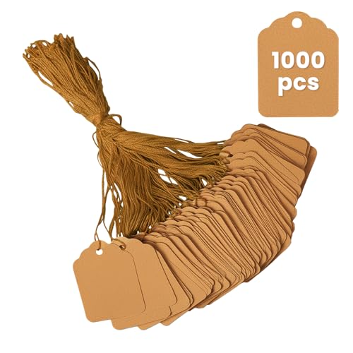 1000 Pcs 1.8x1.4 Inches Goefun Kraft Price Tags with String Attached - color: Brown, size: 1.8x1.4