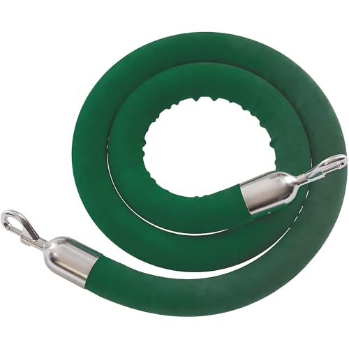 CCW 6 Ft Dark Green Velvet Hanging Stanchion Rope, Stainless Steel Snaps - color: Dark Green Polished Stainless Steel Snap Ends, size: 6 Foot
