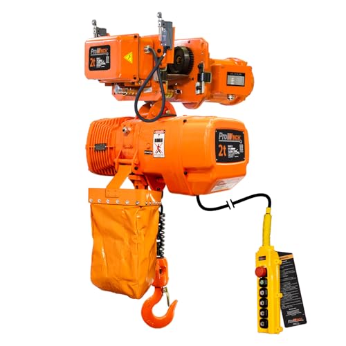 Prowinch 4400 Lbs 2 Ton Electric Chain Hoist with Trolley 3 Phase 208V-240/440-480V -20 ft Lifting Height, H3 Duty Class, G100 Chain for Heavy-Duty Lifting, & Industrial Use - size: 4400lb With Trolley